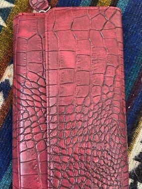 Croc-Embossed Red Faux Vegan Leather Wallet Organizer Wallet, Coin Purse pockets